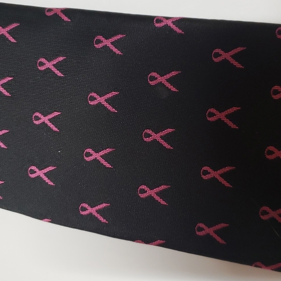 Wild Ties Pink Ribbon Breast Cancer Awareness Tie Black Pink Men OS - Picture 9 of 12